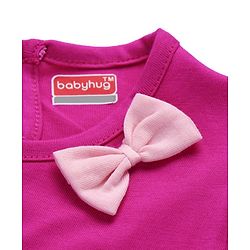 Babyhug Single Jersey Knit Half Sleeves Dino Printed Frock with Bow Applique  -Pink