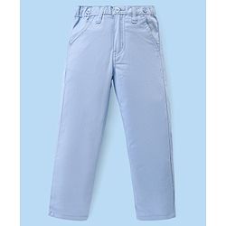 Babyhug Cotton Woven Full Sleeves Solid Party Wear Shirt & Trouser Set with Suspender & Bow - Sky Blue