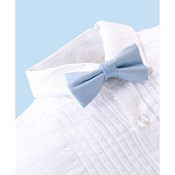 Babyhug Cotton Woven Full Sleeves Solid Party Wear Shirt & Trouser Set with Suspender & Bow - Sky Blue