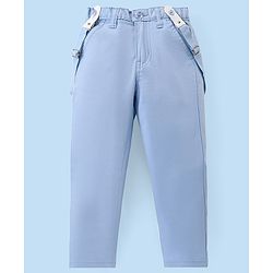 Babyhug Cotton Woven Full Sleeves Solid Party Wear Shirt & Trouser Set with Suspender & Bow - Sky Blue