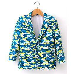 Babyhug Full Sleeves Blazer with Camouflage Print - Blue