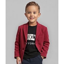 Babyhug Woven  Full Sleeves Solid Blazer With Text Print T-Shirt - Maroon & Black
