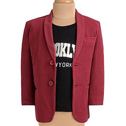 Babyhug Woven  Full Sleeves Solid Blazer With Text Print T-Shirt - Maroon & Black