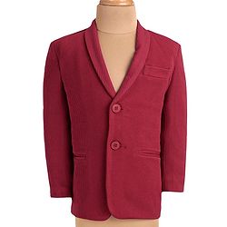 Babyhug Woven  Full Sleeves Solid Blazer With Text Print T-Shirt - Maroon & Black