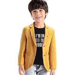 Babyhug  Full Sleeves Solid Colour Party Wear Premium Linen Blazer with Printed T-Shirt- Yellow