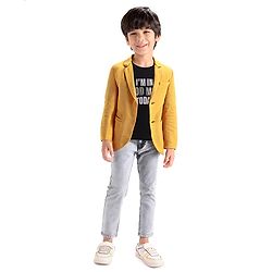 Babyhug  Full Sleeves Solid Colour Party Wear Premium Linen Blazer with Printed T-Shirt- Yellow