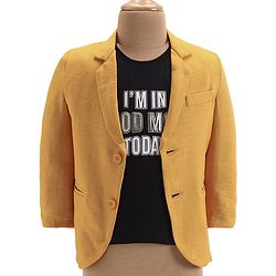 Babyhug  Full Sleeves Solid Colour Party Wear Premium Linen Blazer with Printed T-Shirt- Yellow