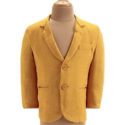 Babyhug  Full Sleeves Solid Colour Party Wear Premium Linen Blazer with Printed T-Shirt- Yellow