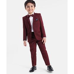 Babyhug Woven Full Sleeves Solid Colour 3 Piece Party Suit with Bow - Maroon