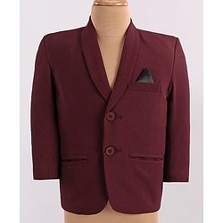 Babyhug Woven Full Sleeves Solid Colour 3 Piece Party Suit with Bow - Maroon