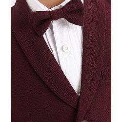 Babyhug Woven Full Sleeves Solid Colour 3 Piece Party Suit with Bow - Maroon
