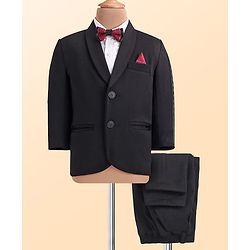 Babyhug Woven Full Sleeves Solid Colour 3 Piece Party Suit with Bow - Black & White