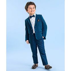 Babyhug Woven Full Sleeves Tree Printed 3 Piece Party Suit - Blue