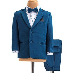 Babyhug Woven Full Sleeves Tree Printed 3 Piece Party Suit - Blue