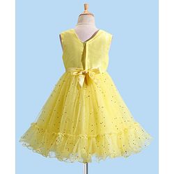 Babyhug Woven Sleeveless Fit & Flare Party Frock with Embellished Yoke & Bow Applique- Yellow