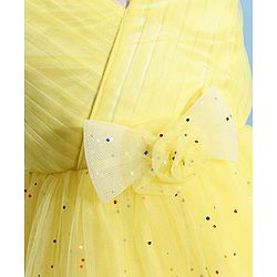 Babyhug Woven Sleeveless Fit & Flare Party Frock with Embellished Yoke & Bow Applique- Yellow