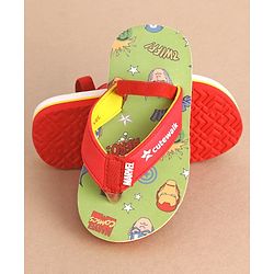 Cute Walk by Babyhug Marvel Flip Flops With Back Strap Avengers Print - Red & Green