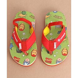 Cute Walk by Babyhug Marvel Flip Flops With Back Strap Avengers Print - Red & Green