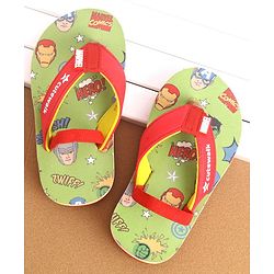Cute Walk by Babyhug Marvel Flip Flops With Back Strap Avengers Print - Red & Green