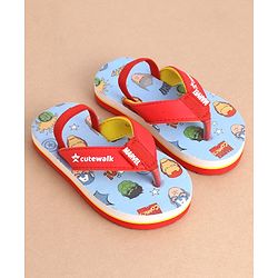 Cute Walk by Babyhug Marvel Flip Flops With Back Strap Avengers Print - Red & Green
