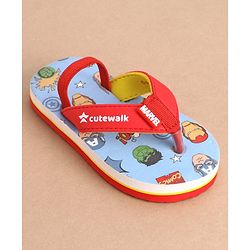Cute Walk by Babyhug Marvel Flip Flops With Back Strap Avengers Print - Red & Green