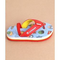 Cute Walk by Babyhug Marvel Flip Flops With Back Strap Avengers Print - Red & Green