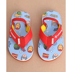 Cute Walk by Babyhug Marvel Flip Flops With Back Strap Avengers Print - Red & Sky Blue
