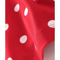 Babyhug 100% Cotton Knit Full Sleeves Frock Style  Onesie with Bow Applique & Polka Dots Print- Red