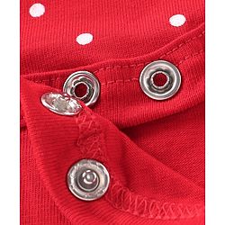 Babyhug 100% Cotton Knit Full Sleeves Frock Style  Onesie with Bow Applique & Polka Dots Print- Red