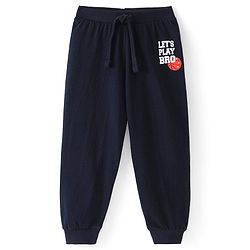 Babyhug Cotton Knit Full Length Lounge Pant with Text Print - Navy Blue