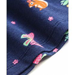 Babyhug Cotton Knit Full Sleeves Frock Floral Print & Frill Detailing with Bow Applique - Navy Blue