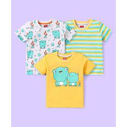 Babyhug 100% Cotton Knit Half Sleeves T-Shirt with Frog Graphics Pack of 3- Multicolour