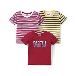 Babyhug Cotton Half Sleeves T-Shirt Striped & Text Print Pack of 3 - Multicolour