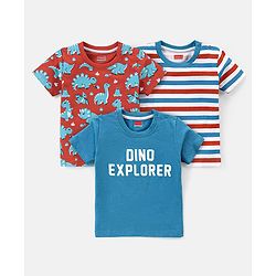 Babyhug 100% Cotton Knit Half Sleeves T-Shirt with Dino Print Pack of 3- Multicolor