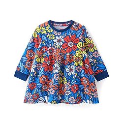 Babyhug Cotton Knit Full Sleeves Winter Frock with Floral Print - Navy Colour