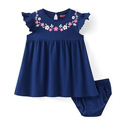 Babyhug Cotton Knit Frill Sleeves Frock with Floral Print & Bloomer - Blue