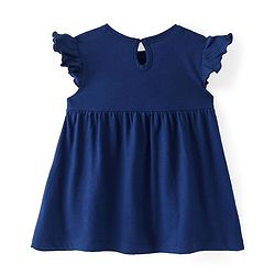 Babyhug Cotton Knit Frill Sleeves Frock with Floral Print & Bloomer - Blue