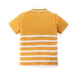 Babyhug Single Jersey Knit Half Sleeves Striped Polo T-Shirt & Pant Set - Yellow & Green
