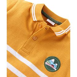Babyhug Single Jersey Knit Half Sleeves Striped Polo T-Shirt & Pant Set - Yellow & Green