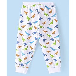 Babyhug Cotton Knit Full Length Lounge Pant  Dino Print -  White