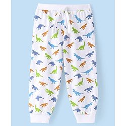 Babyhug Cotton Knit Full Length Lounge Pant  Dino Print -  White