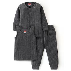 Babyhug Full Sleeves Thermal Wear Pullover Vest & Pant Set - Dark Grey