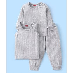 Babyhug Full Sleeves Thermal Vests & Pant Set - Light Grey
