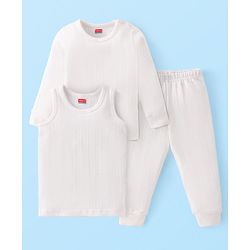 Babyhug Full Sleeves Solid Thermal Vests & Pant Set of 3 - Off White