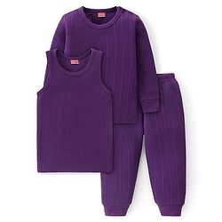 Babyhug Full Sleeves Solid Thermal Vests & Pant Set - Purple