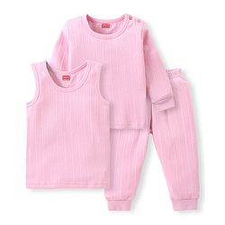 Babyhug Solid Colour Full Sleeves Thermal Vest with Pullover & Pant Pack of 3 - Pink