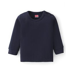 Babyhug Full Sleeves Solid Thermal Vests & Pant Set of 3 - Navy Blue