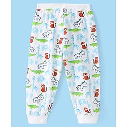 Babyhug Cotton Knit Full Length Lounge Pant with Animal Print - White