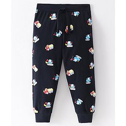 Babyhug Cotton Knit Full Length  Lounge  Pant with JCB Print - Navy Blue