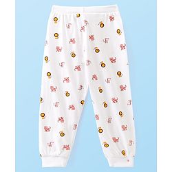 Babyhug Cotton Knit Full Length Lounge Pants With Animal Print - White
